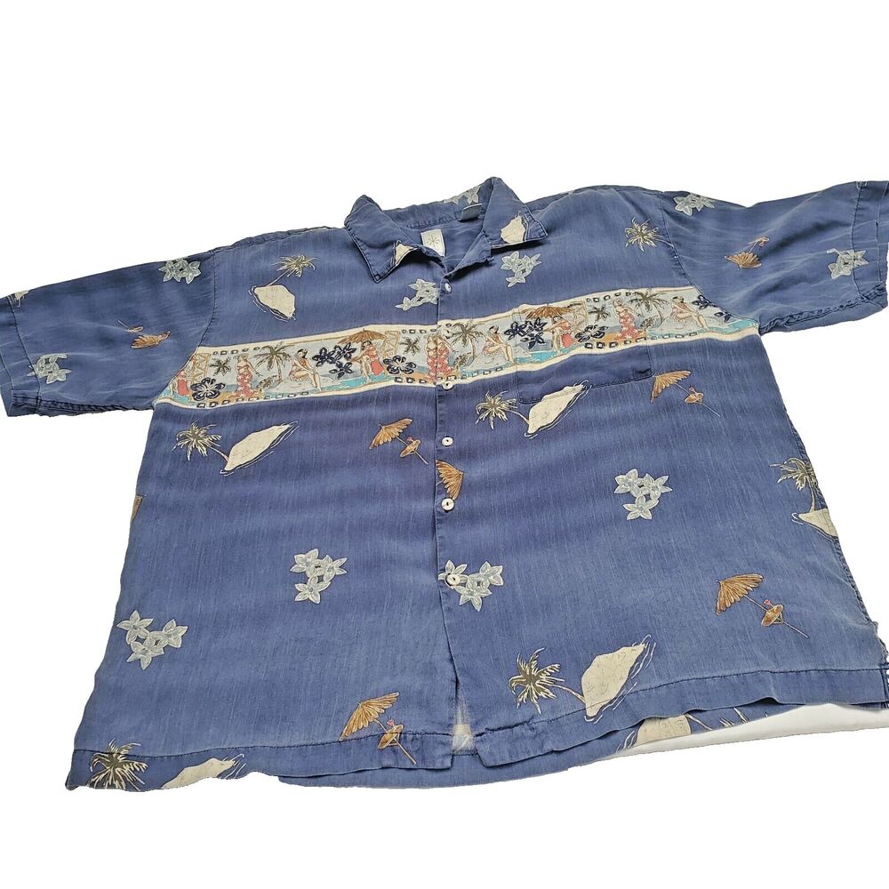 Vintage Hawaiian Silk Shirt Hawaiian Hula Girl Palms Print Bumka Bibas SS XXL